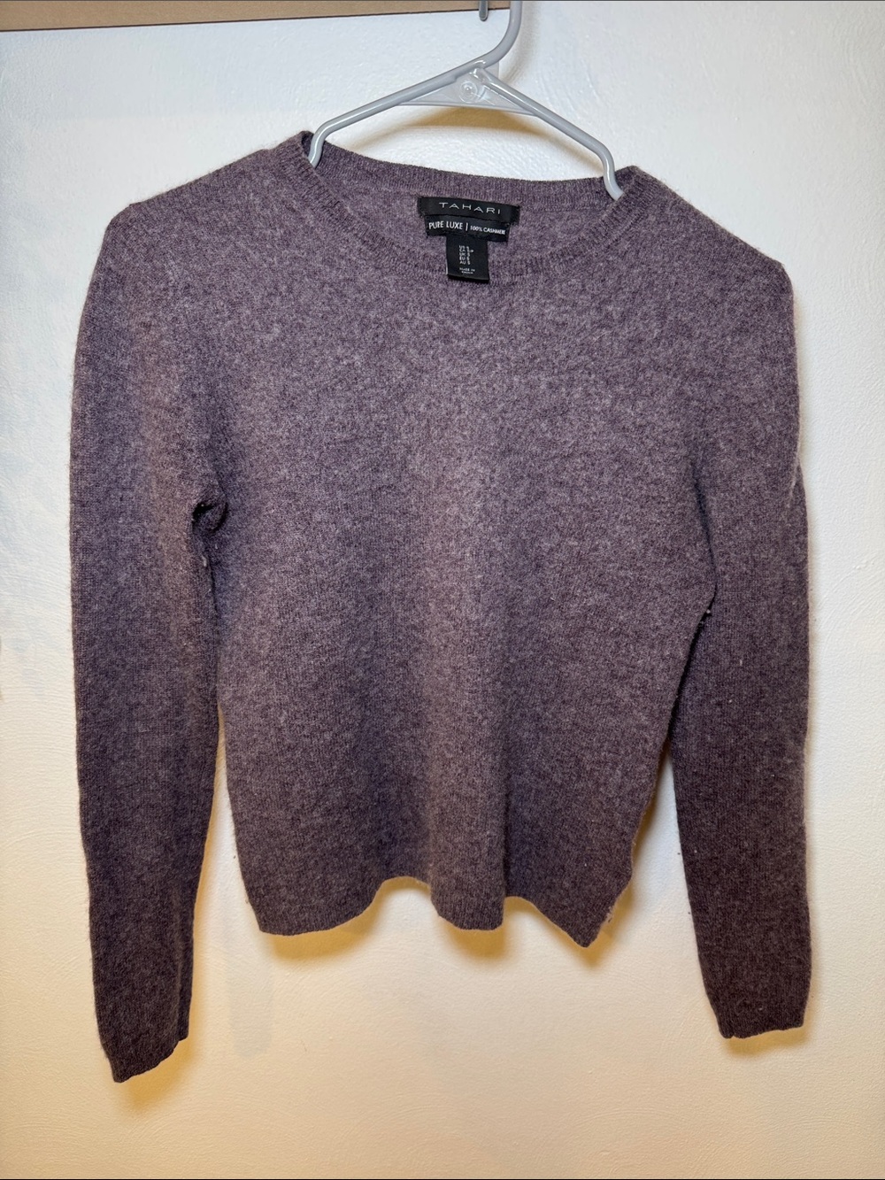 Tahari pure lux 100% cashmere Heathered Plum Crewneck Sweater